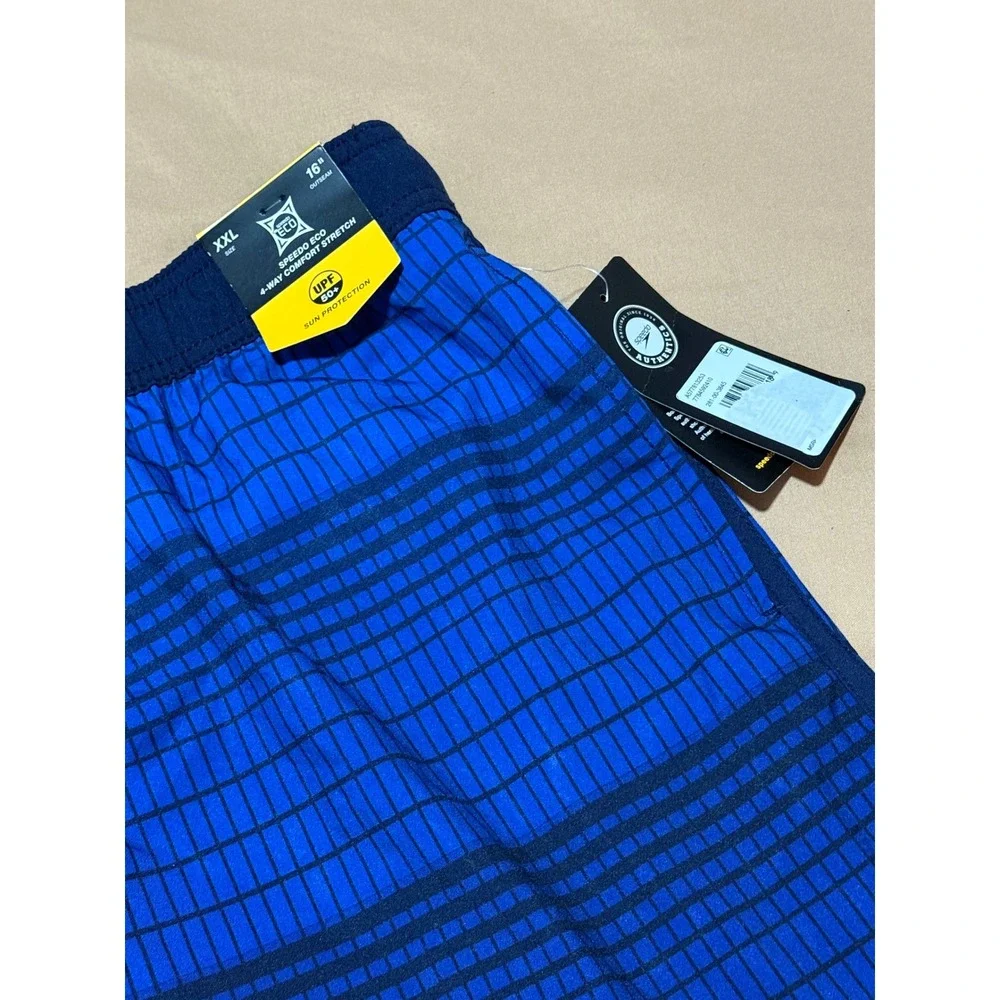 Speedo Men's Blue Grid Print Swim Trunks 16